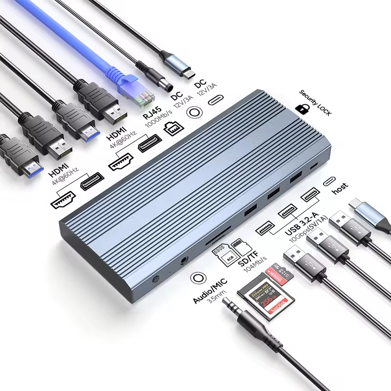 محول USB C 13 في 1 4K HDMI Hub Type C إلى HDMI 4K USB 3.0 2.0 PD محول الشحن