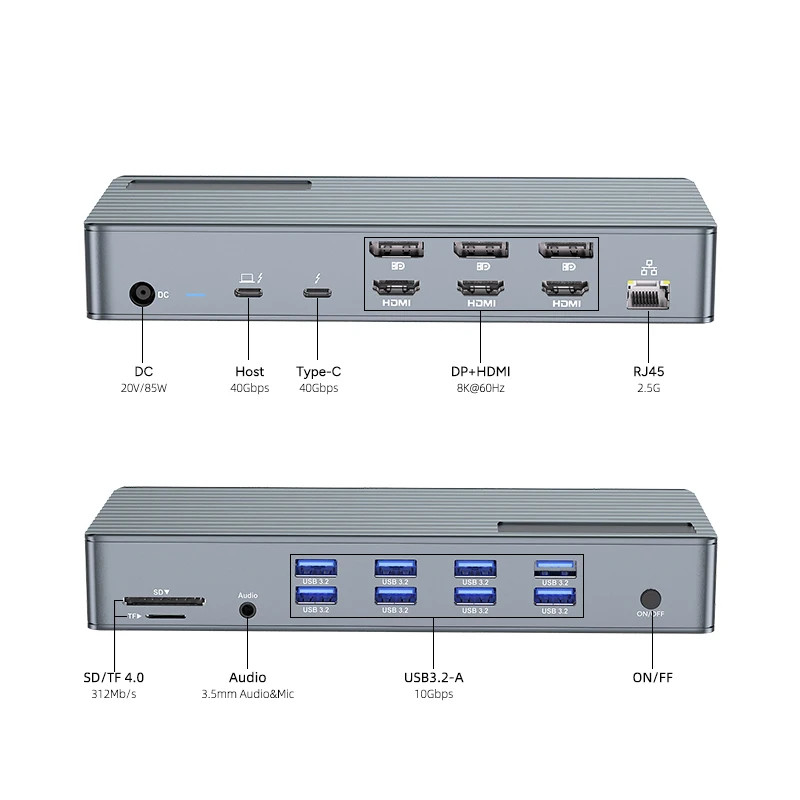 محطة توصيل USB C Thunderbolt 3 4 Type C 8 منافذ USB 2.5 جيجابيت إثنر ماك بوك