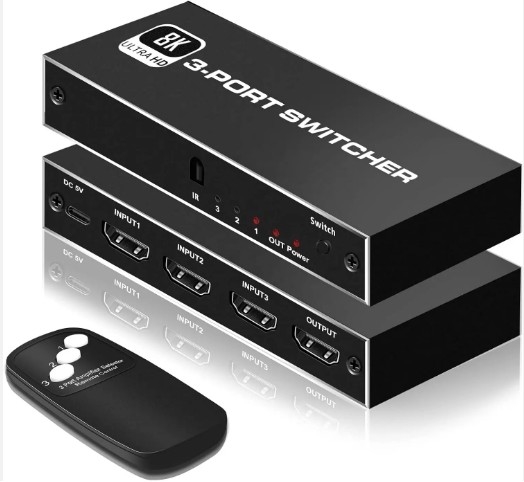 شاشة التلفزيون Hdmi 2.1 3 3 في 1 خارج 3 منافذ 3 × 1 خلاط مفتاح التحكم عن بعد IR نينتندو Hdmi 2.1 Switcher