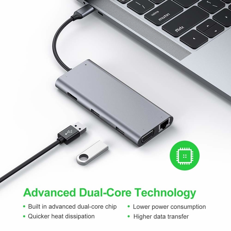 11 منفذ 11 في 1 USB Type C Hub 10Gbps محطة توصيل USB C Plug And Play تكامل البرمجيات