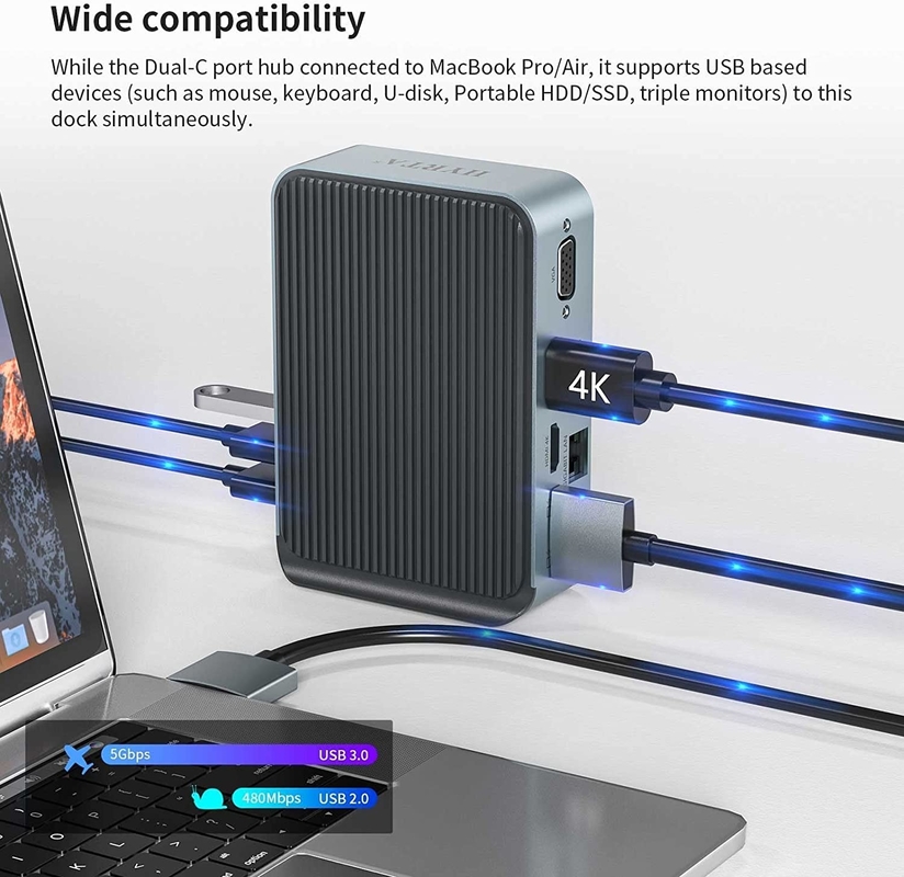 رابط العرض 2 HDMI 2K 60Hz محطة توصيل 16 منفذ متعدد نوع C المرفأات لـ Macbook