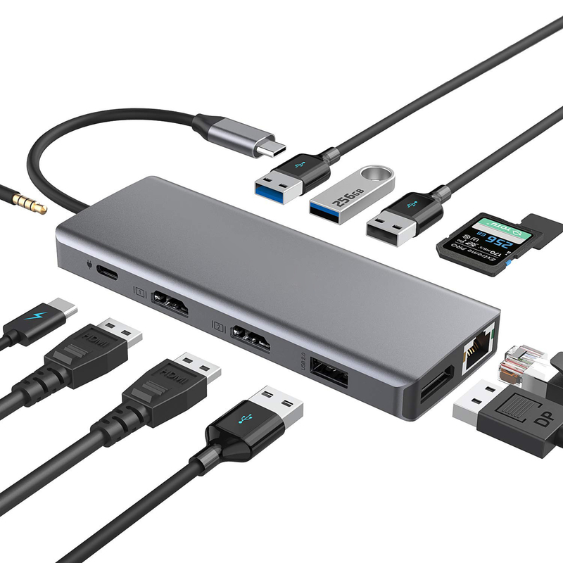 مرفق متعددة المنافذ ذو محور USB C ذو فضة محمول مع مكبس صوتي HDMI 3.5mm لـ MacBook Pro