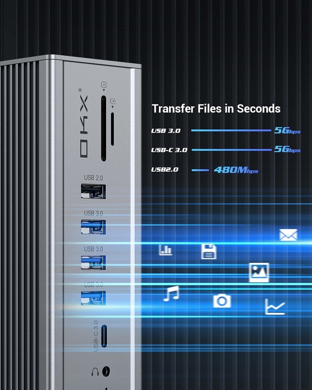 محطة رصيف Gigabit Ethernet Hdmi Usb C محطة رصيف ثنائية فيديو صوتي منفذ قارئ بطاقة SD