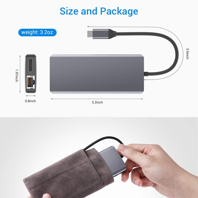 مرفق متعددة المنافذ ذو محور USB C ذو فضة محمول مع مكبس صوتي HDMI 3.5mm لـ MacBook Pro