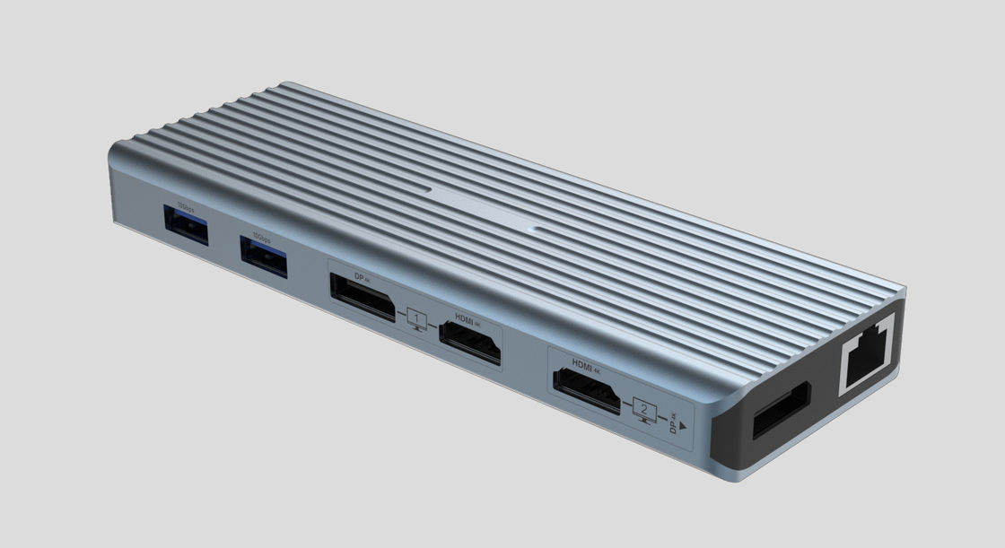 USB 3.1 Type C إلى 9 منافذ USB3.0 Hub مع Gigabit Ethernet RJ45 Lan Port Adapter رمادي