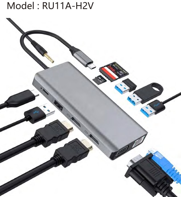 12 في 1 Type C Adapter USB Hub مع منافذ 4K HDMI VGA للجهاز المحمول