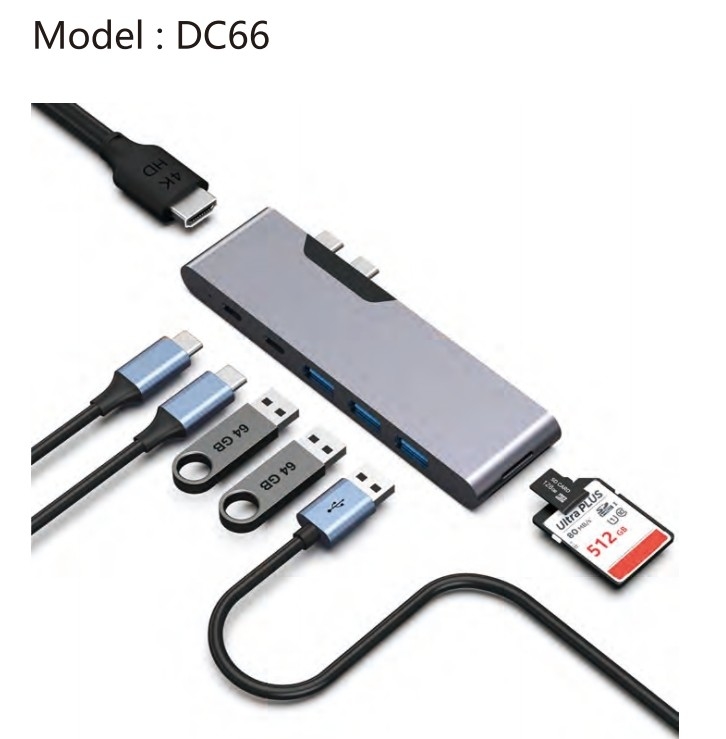 7-In-2 USB C Multiport Hub HDMI Adapter USB 3.0 قارئ بطاقات SD TF لماك بوك برو