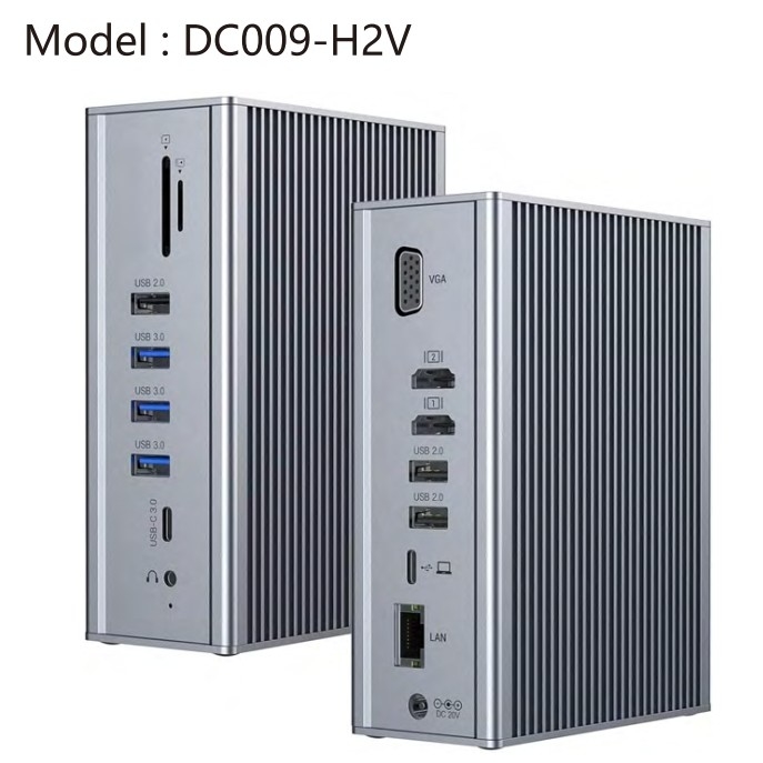محطة رصيف Gigabit Ethernet Hdmi Usb C محطة رصيف ثنائية فيديو صوتي منفذ قارئ بطاقة SD