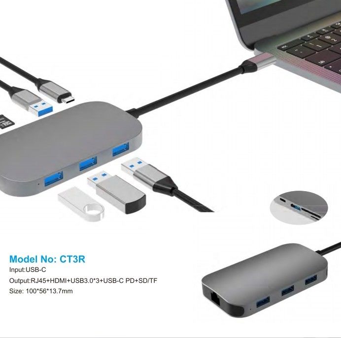 محاور USB C مع قارئ بطاقة SD بمنفذ PD لويندوز MacOS حتى معدل نقل البيانات 10Gbps