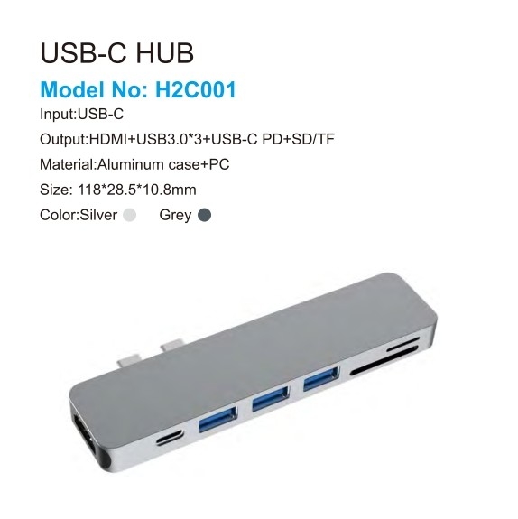 7 في 1 محور مزدوج من النوع C محطة توصيل USB C تدعم قارئ بطاقات HDMI 4K لـ Mackbook Pro