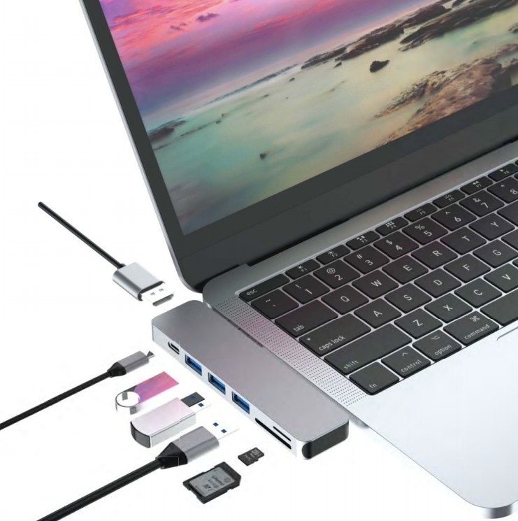 7 في 1 محور مزدوج من النوع C محطة توصيل USB C تدعم قارئ بطاقات HDMI 4K لـ Mackbook Pro