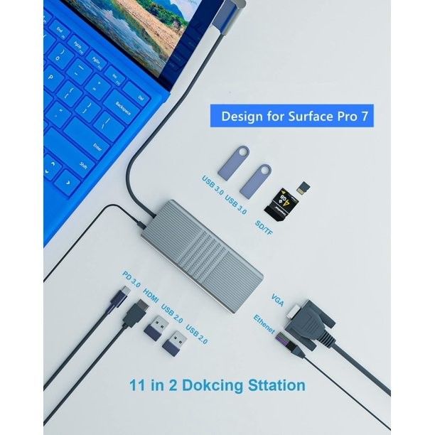 11 في 2 USB C Hub PD 3.0 HDMI تكنولوجيا رابط العرض Surface Pro 7 محطة توصيل محور