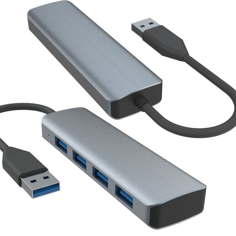 4 منافذ USB A محور مع مصدر الطاقة الرمادي الأسود الملمس محور محول للحواسيب