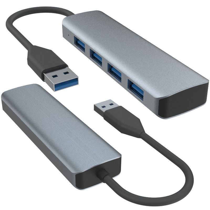 4 منافذ USB A محور مع مصدر الطاقة الرمادي الأسود الملمس محور محول للحواسيب