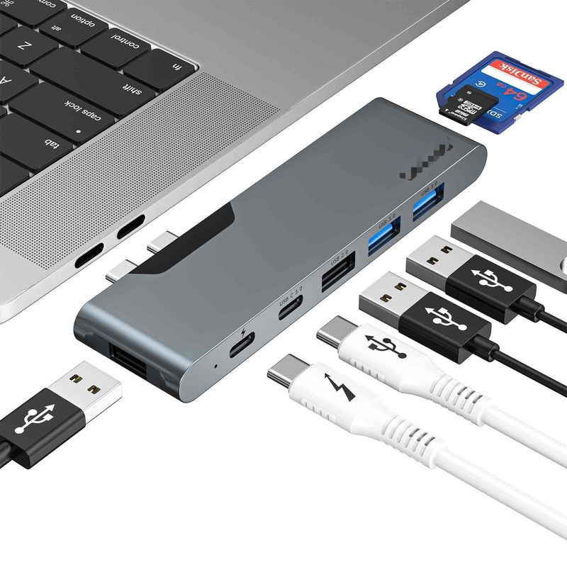محطة توصيل 7 في 2 USB C Thunderbolt Hub قارئ بطاقات HDMI 4K لجهاز ماك بوك برو