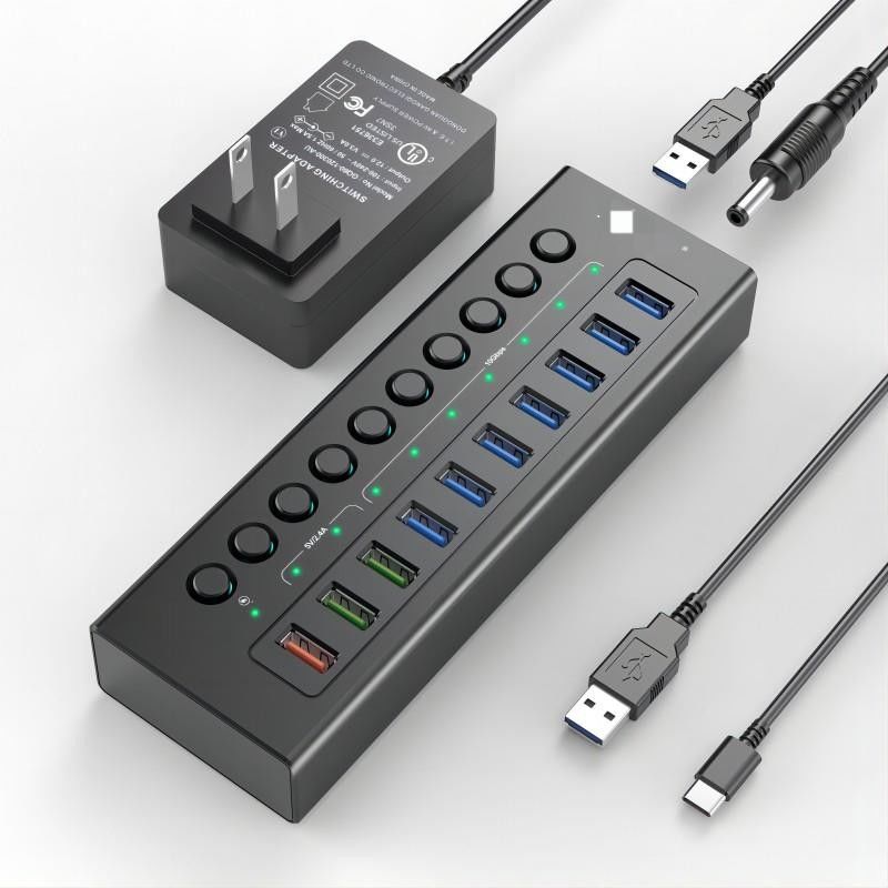 مركز متعدد الموانئ USB C 3.0 محطة رصيف الكمبيوتر المحمول الفاصل منفذ شحن ذكي واحد مفاتيح تشغيل / إيقاف فردية