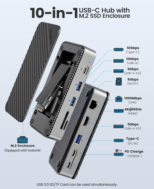 شحن سريع 16 في 1 محول USB C للهاتف المحمول الكمبيوتر المحمول 4K HDMI RJ45 PD