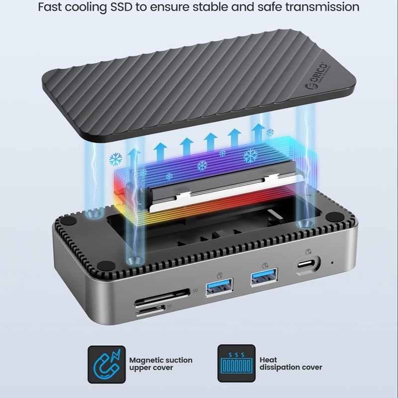محطة توصيل USB C Displaylink مع 10Gbps USB 3.2 Gen2 M.2 NVMe/SATA SSD Reader