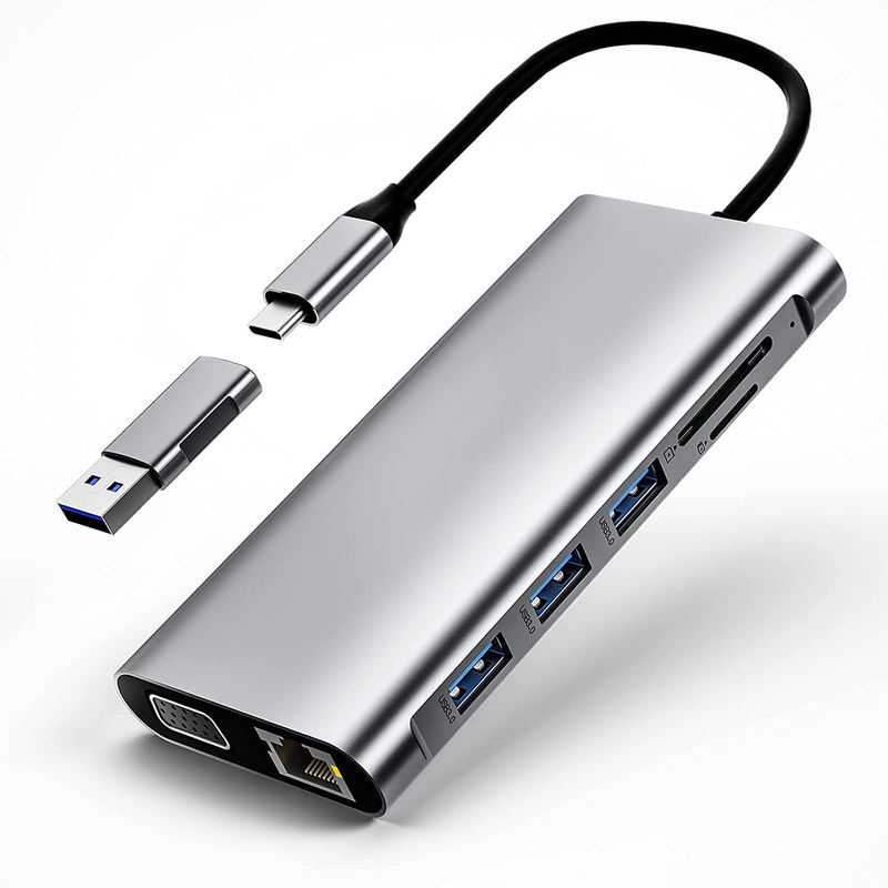 12 في 1 مزدوج HDMI USB C محور محطة توصيل USB C محول VGA Ethernet 100W PD