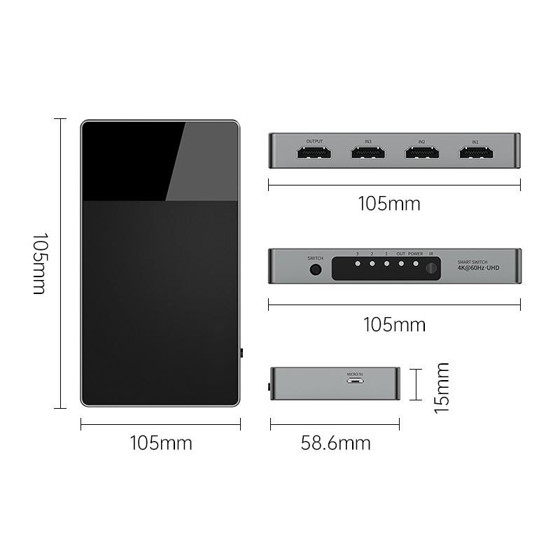 3-في-1 متعددة المدخلات HDMI مختار التبديل 4k مع HDCP 2.2 الألومنيوم بناء التبديل التلقائي