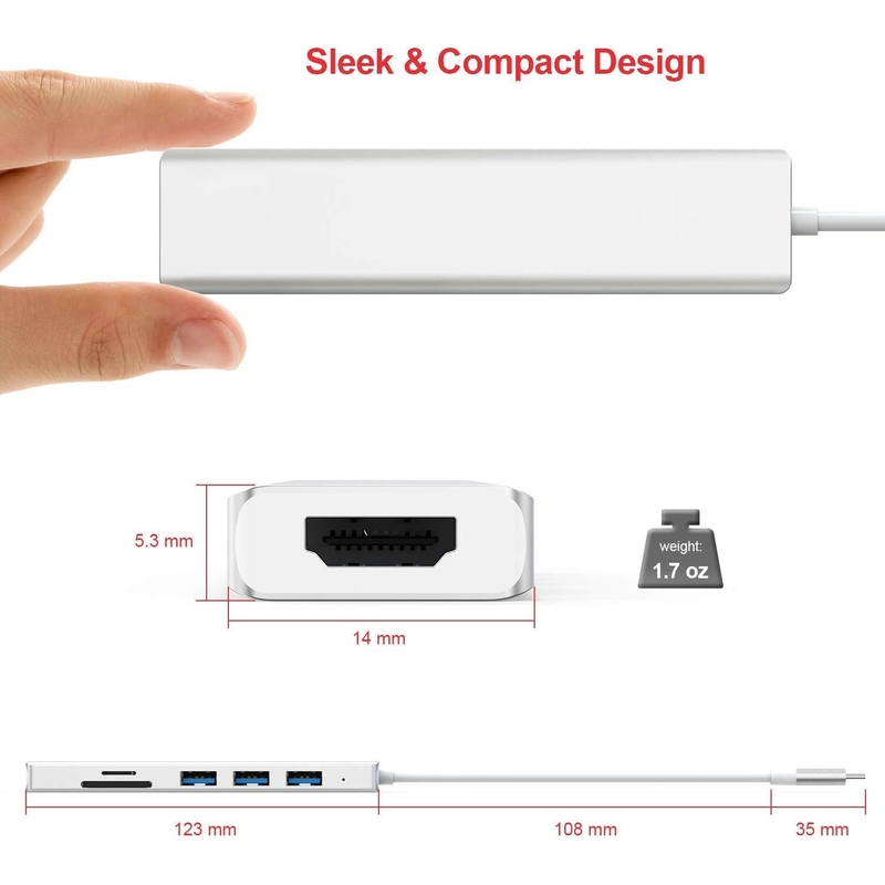 6 منافذ USB-C محور تقسيم USB-C توسيع محمول محور محور متعددة المنافذ محور البيانات