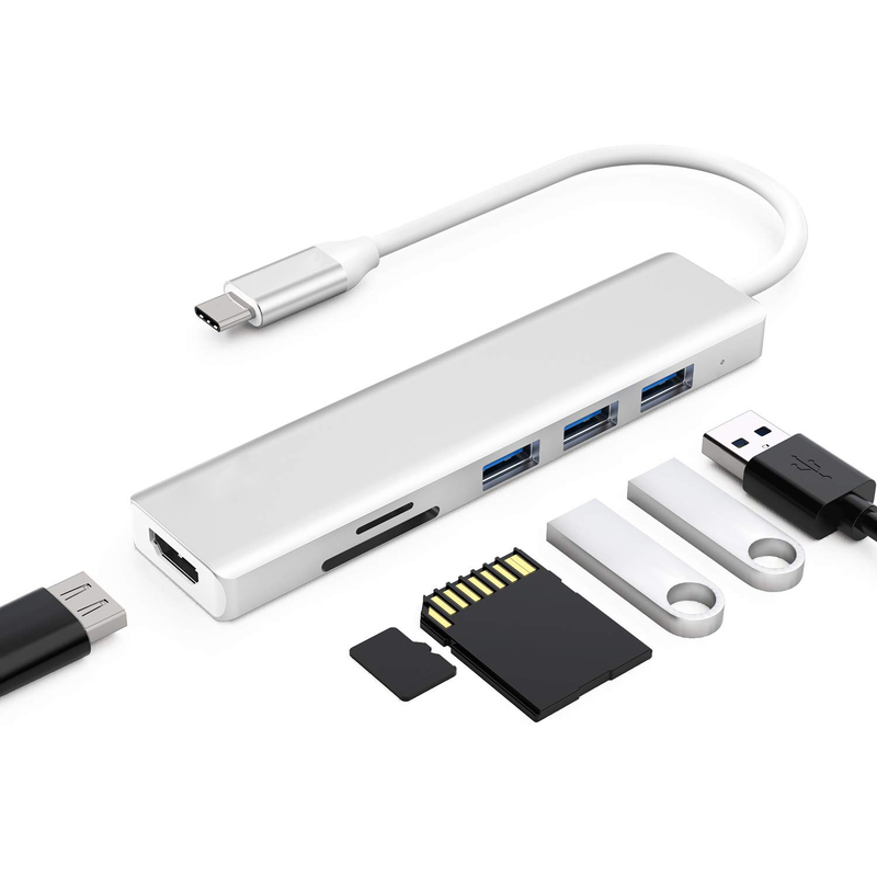 6 منافذ USB-C محور تقسيم USB-C توسيع محمول محور محور متعددة المنافذ محور البيانات