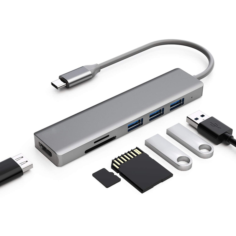 6 منافذ USB-C محور تقسيم USB-C توسيع محمول محور محور متعددة المنافذ محور البيانات