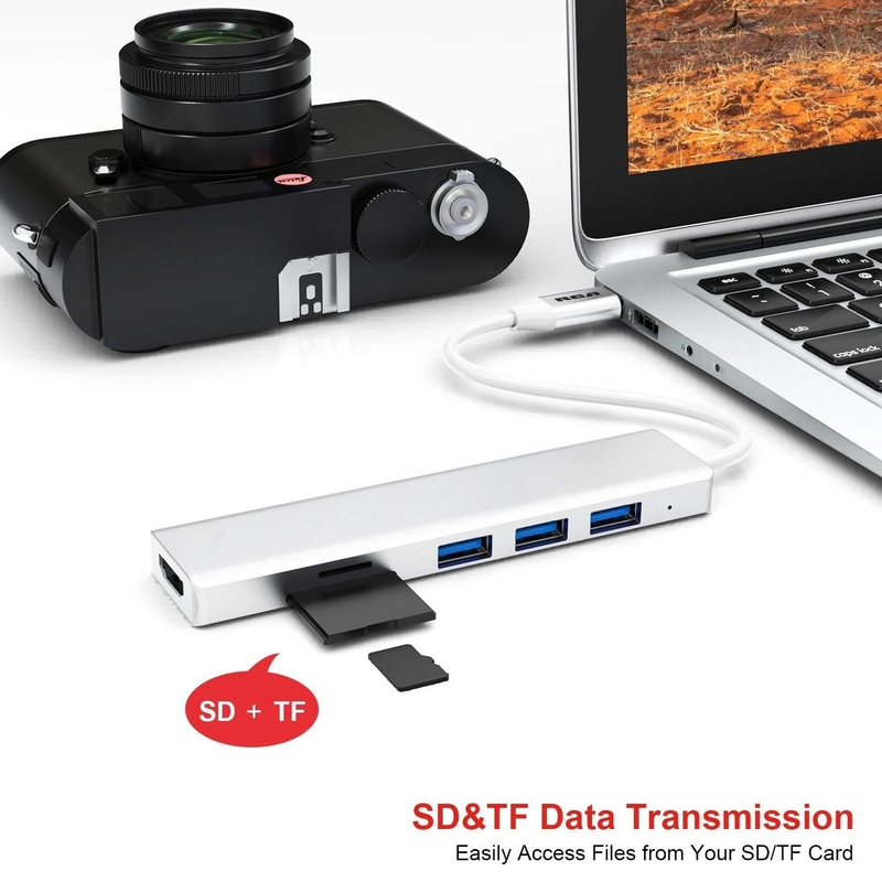 6 منافذ USB-C محور تقسيم USB-C توسيع محمول محور محور متعددة المنافذ محور البيانات