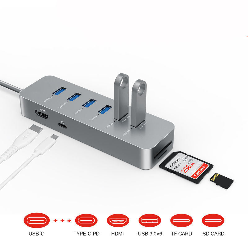 10 جيجابايت في الساعة USB C Hub USB 3.0 Splitter USB A Expander مركز بيانات متعدد الموانئ المحمول للكمبيوتر المحمول Imac Pro