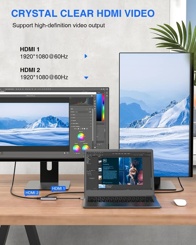 4 في 1 محول USB C مزدوج HDMI إلى USB3.0 منافذ رعد