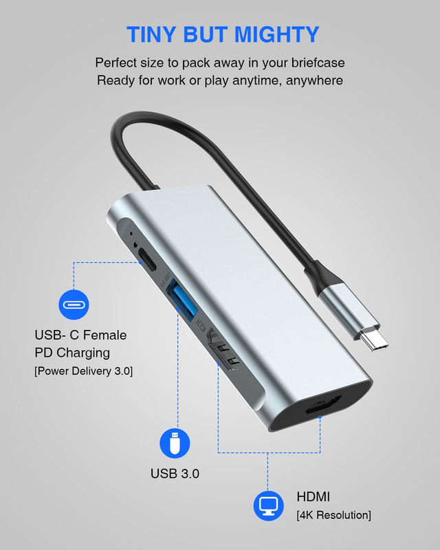 4 في 1 محول USB C مزدوج HDMI إلى USB3.0 منافذ رعد