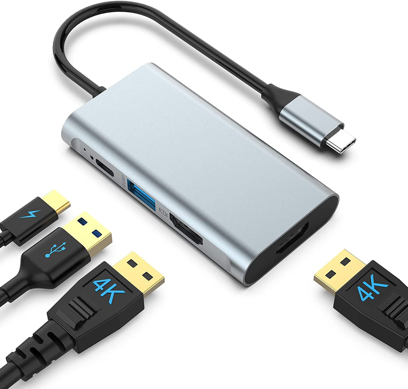 4 في 1 محول USB C مزدوج HDMI إلى USB3.0 منافذ رعد