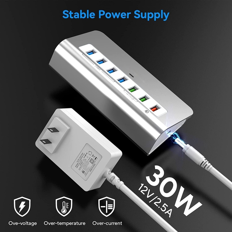 محول USB C 3.2 محور جنرال 2 USB C إلى محول USB متعدد المنافذ 30W طاقة للحاسوب المحمول