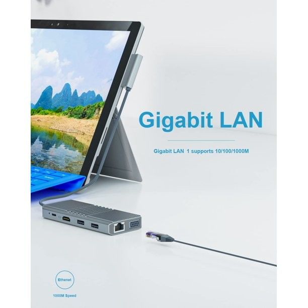 8 في 1 محور USB Rj45 محطة توصيل مزدوجة من النوع C إلى RJ45 منفذ/USB3.0/PD/H-D-M-I/Card