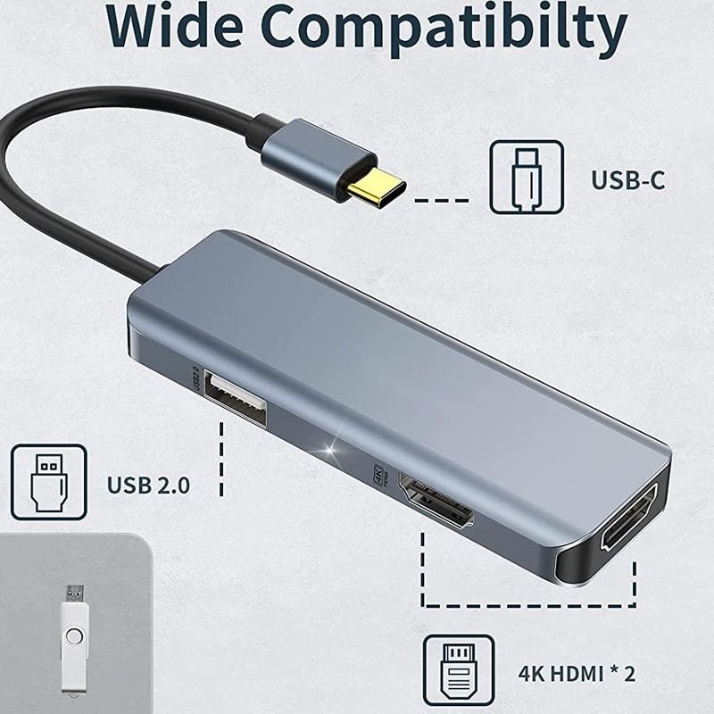 مزدوج HDMI USB C Dock Hub Aluminum USB C Adapter Monitor 3 في 1 Dongle مع 4K HDMI