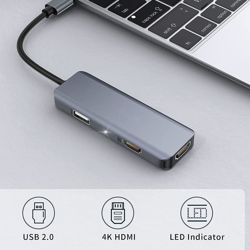 مزدوج HDMI USB C Dock Hub Aluminum USB C Adapter Monitor 3 في 1 Dongle مع 4K HDMI