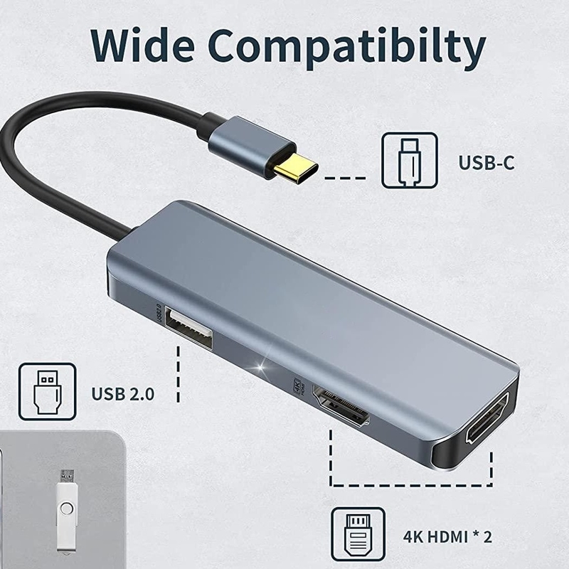محطة توصيل HDMI مزدوجة USB C 3 في 1 Dongle 4K متوافقة مع MacBook Pro