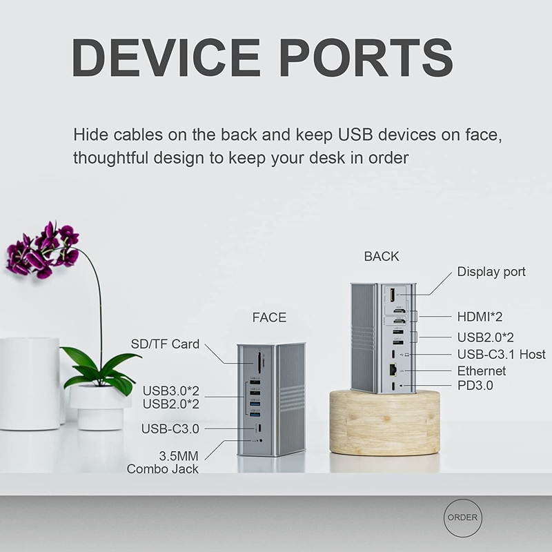 محطة توصيل USB C المحمول جهاز مراقبة ثلاثي 16-في-1 محطة توصيل USB C مع رابط العرض