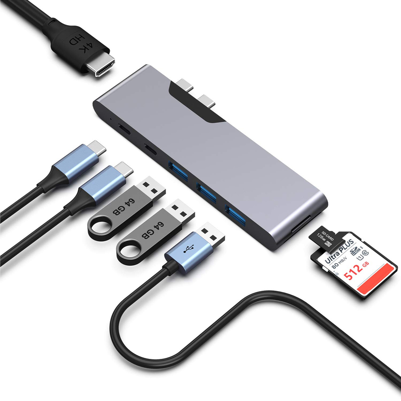 8 في 1 محطة رصيف مزدوجة USB C محول الطاقة محور قارئ بطاقات بروباد محول محور USB لـ Mac
