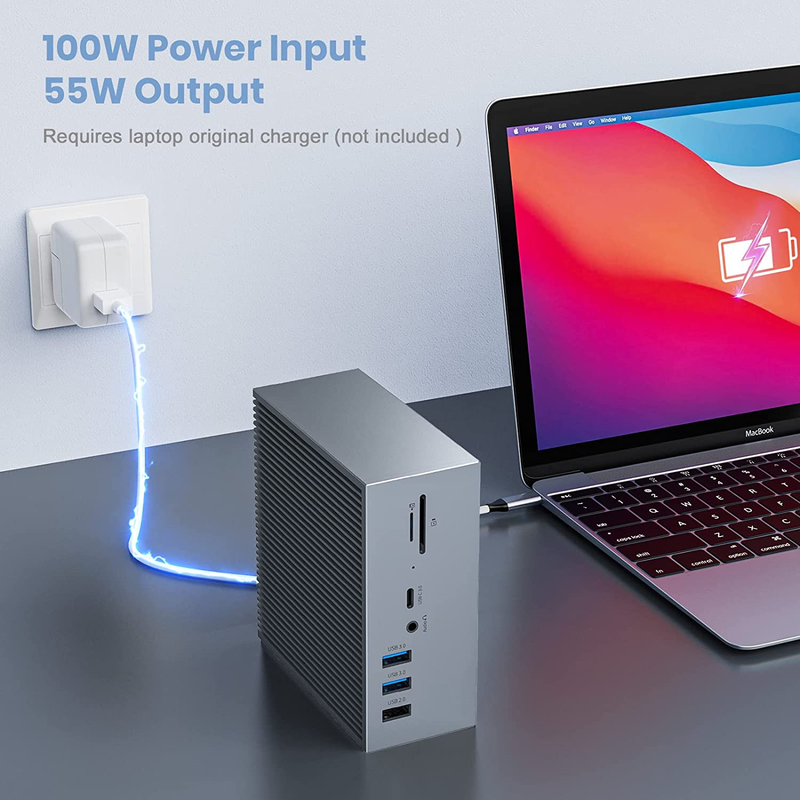 16 في 2 USB C شاشة مزدوجة Thunderbolt Dock Triple Display 8 منافذ USB C / A Ethernet