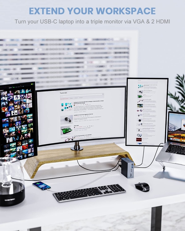 16 في 2 USB C شاشة مزدوجة Thunderbolt Dock Triple Display 8 منافذ USB C / A Ethernet