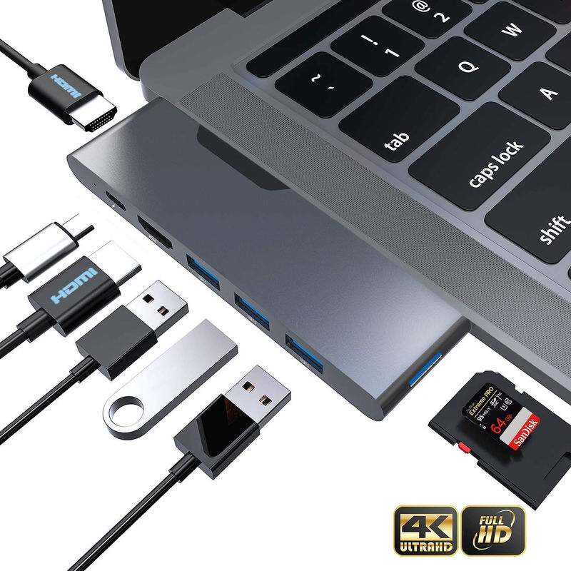مكيّف HDMI متعدد المنافذ 8 في 1 رابط مزدوج USB نوع C محطة توصيل محور SD TF قارئ بطاقات 4k فيديو USB