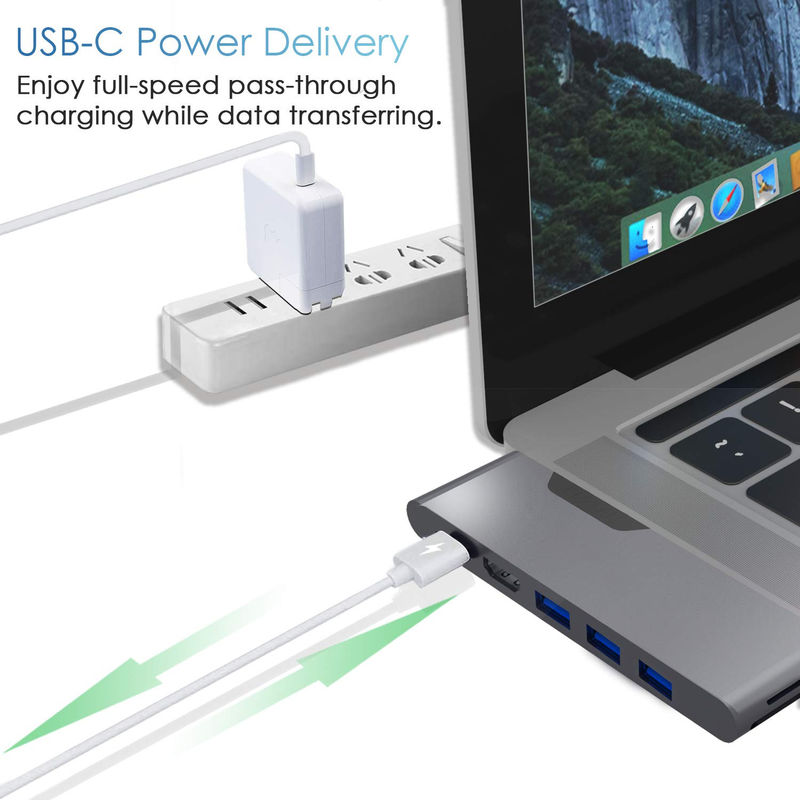 مكيّف HDMI متعدد المنافذ 8 في 1 رابط مزدوج USB نوع C محطة توصيل محور SD TF قارئ بطاقات 4k فيديو USB