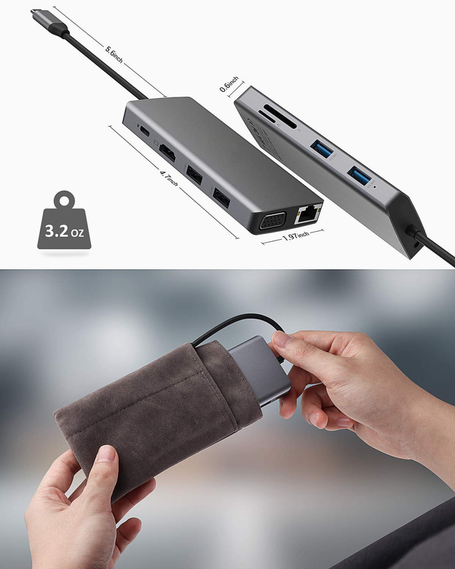 محول USB C Rj45 12 في 1 محور USB C نوع C إلى PD HDMI USB3.0 USB2.0 USB-C SD TF