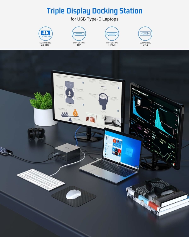 تاندربولت 4k شاشة تاندربولت USB-C مزدوجة HD محطة توصيل 4K 16-In-1 محور محول MST ماك بوك و سطح المكتب