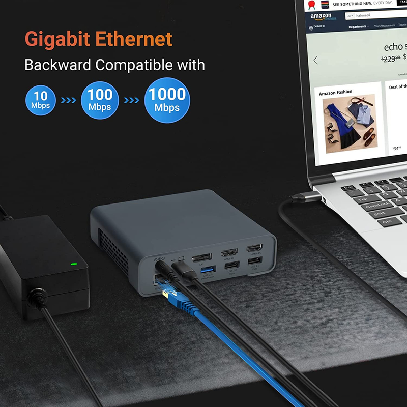 موصل محور USB المرفق USB Type-C 4K 60hz شاشة HDMI Ethernet RJ45 محطة توصيل