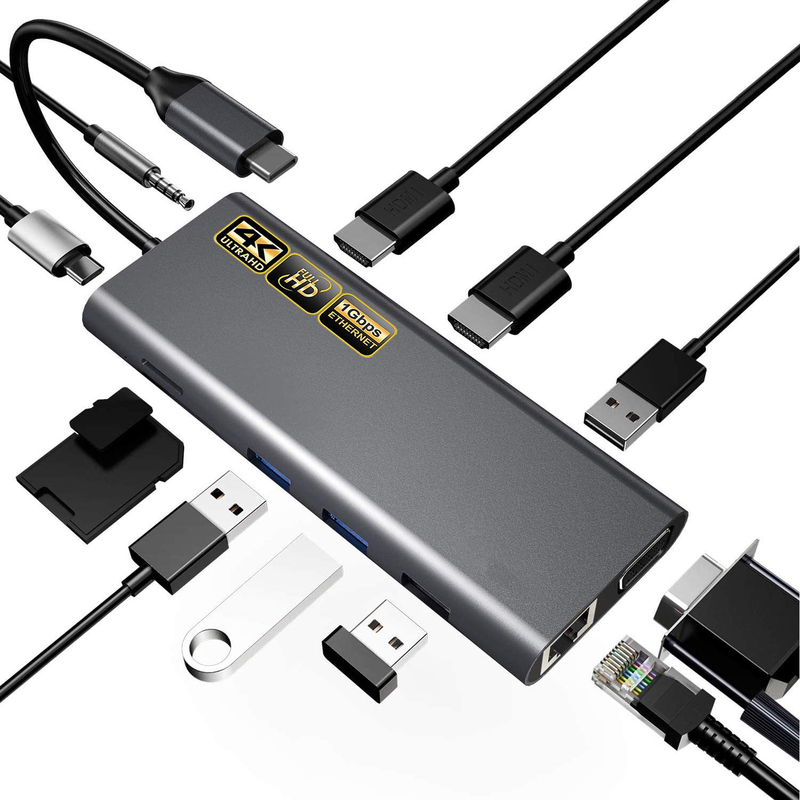 محول USB C 13 في 1 4K HDMI Hub Type C إلى HDMI 4K USB 3.0 2.0 PD محول الشحن