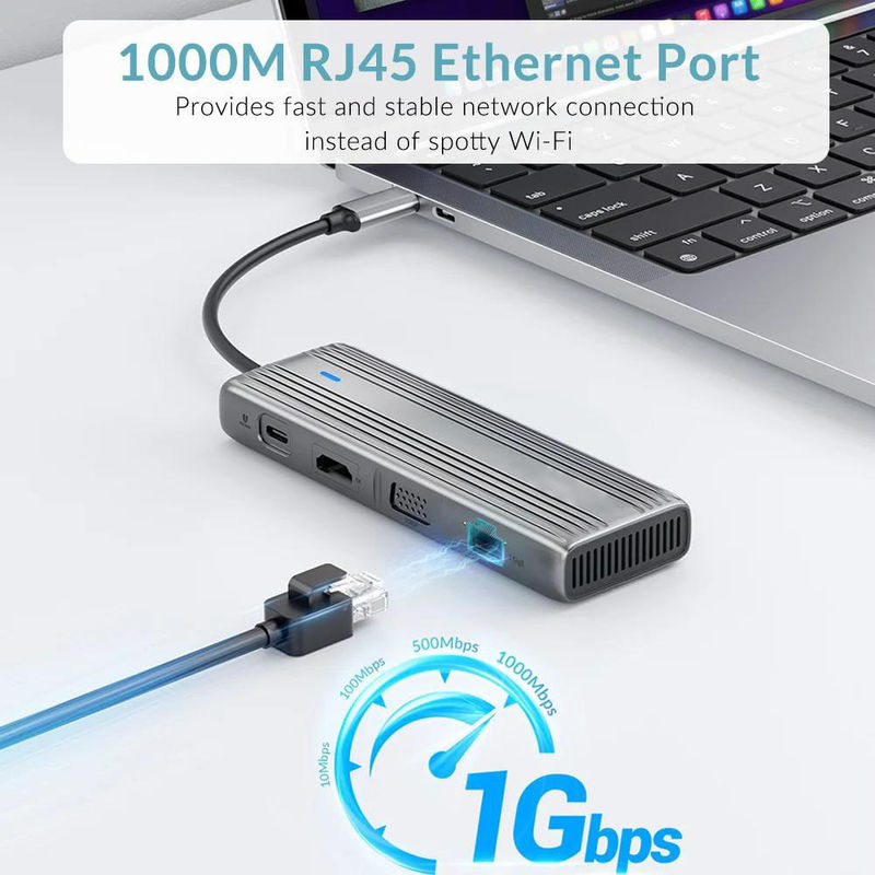 محور محطة توصيل USB 3.1 10 في 1 من نوع C متعدد الموانئ مع Gigabit Ethernet و 4K HD HDMI
