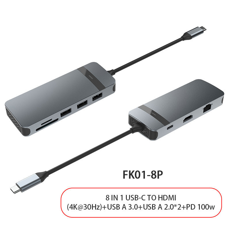 8 في 1 أوسب C محور محول دونجل 4K HDMI VGA نوع C PD USB3.0 RJ45 إيثيرنت SD / TF