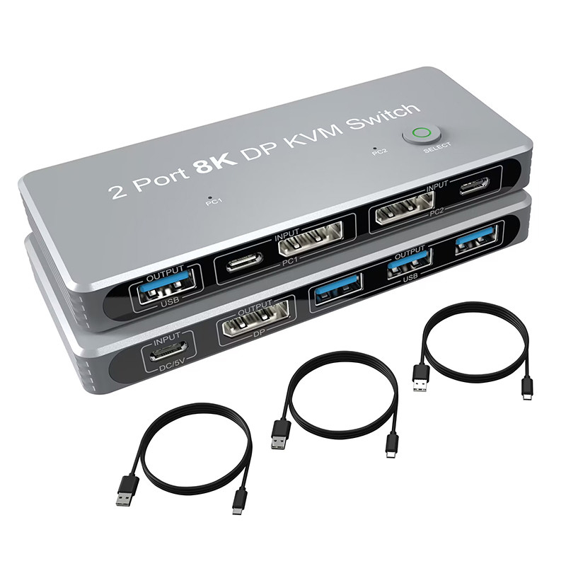 منفذ العرض ذو منفذين ومفتاح USB KVM 4K 144Hz 8K 60Hz 1.4 مع واجهة USB 1.4 DP